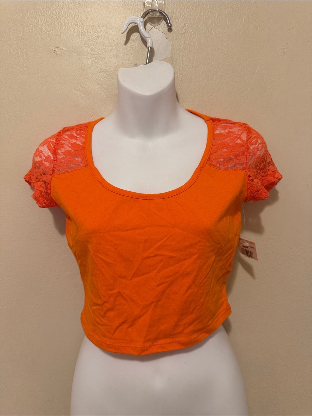 Ambiance Orange Lace Sleeve Crop Top